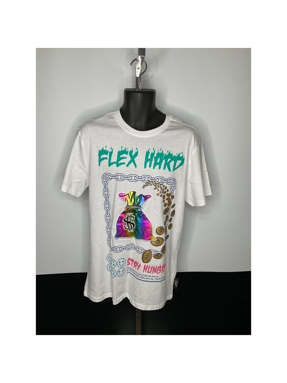 𝅺SWITCH Remarkable Mens White FLEX HARD Short Sleeve T Shirt Large Streetwear - Picture 2 of 7